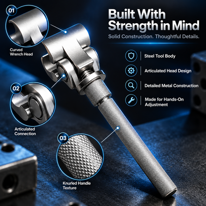🔧 Adjustable Steel Hinge Wrench – Precision Door Hinge Adjustment Tool with Articulated Head & Anti-Slip Grip