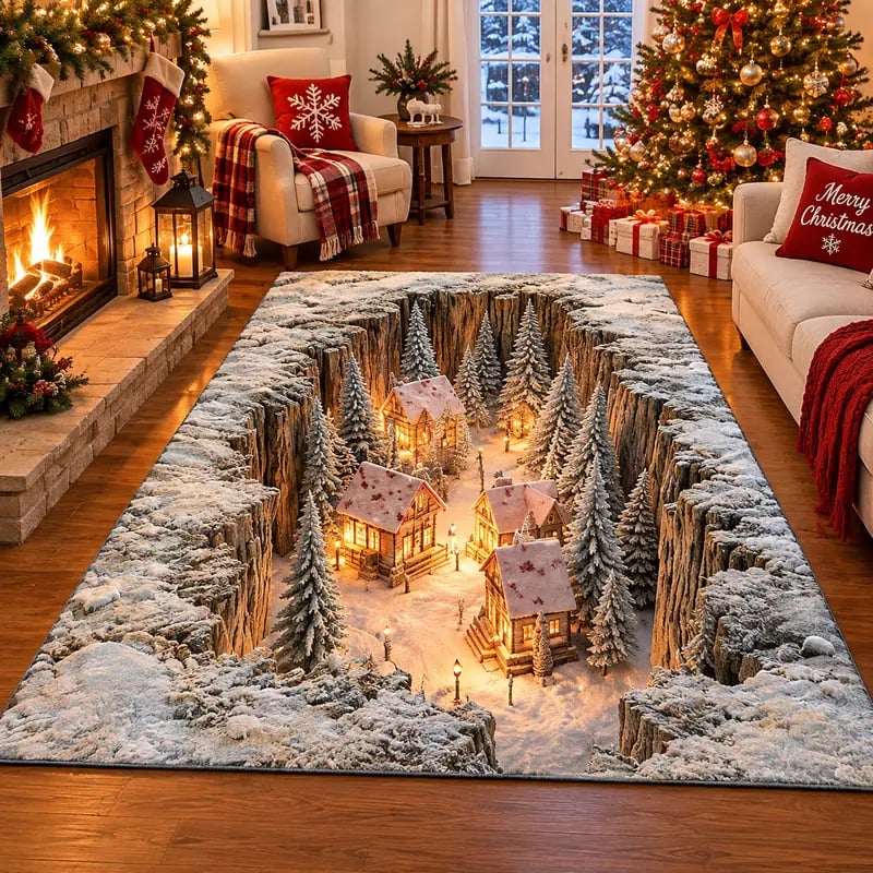 ✨🎄 Magical 3D Christmas Village Rug – Bring Winter Wonderland to Your Home! ❄️