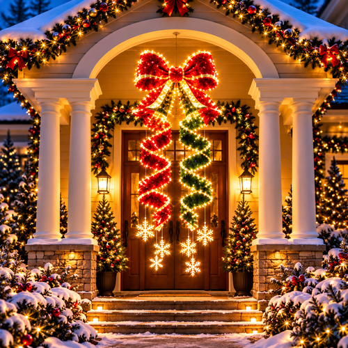 🎀 Giant Lighted Christmas Bow – Hanging Holiday Entryway Decoration