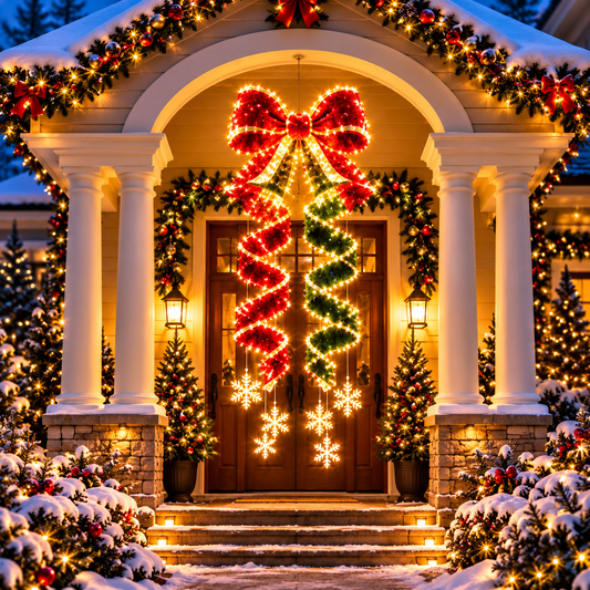 🎀 Giant Lighted Christmas Bow – Hanging Holiday Entryway Decoration