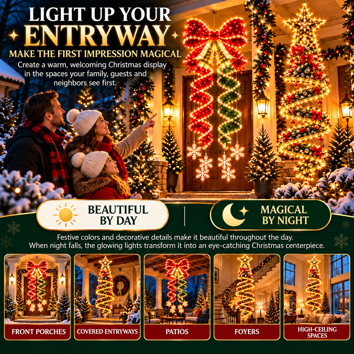 🎀 Giant Lighted Christmas Bow – Hanging Holiday Entryway Decoration
