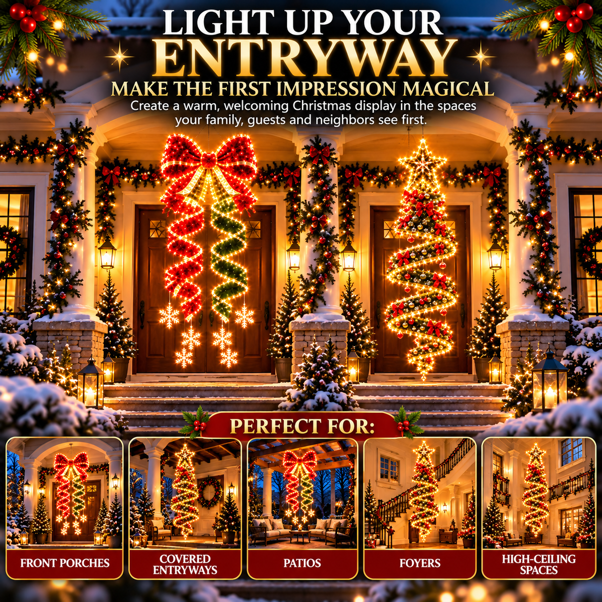🎀 Giant Lighted Christmas Bow – Hanging Holiday Entryway Decoration
