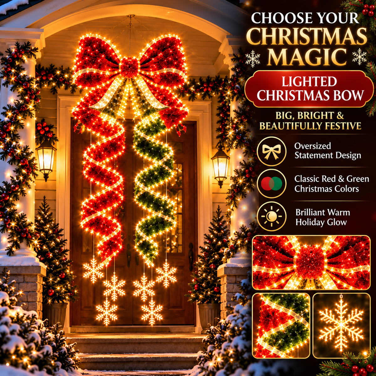 🎀 Giant Lighted Christmas Bow – Hanging Holiday Entryway Decoration