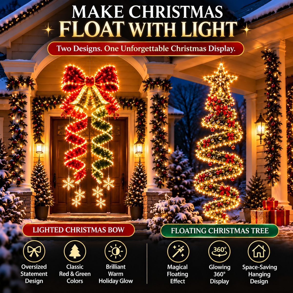 🎀 Giant Lighted Christmas Bow – Hanging Holiday Entryway Decoration