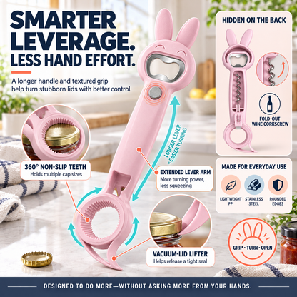 6-in-1 Magnetic Opener – Jar, Bottle, Can & Wine Opening Tool