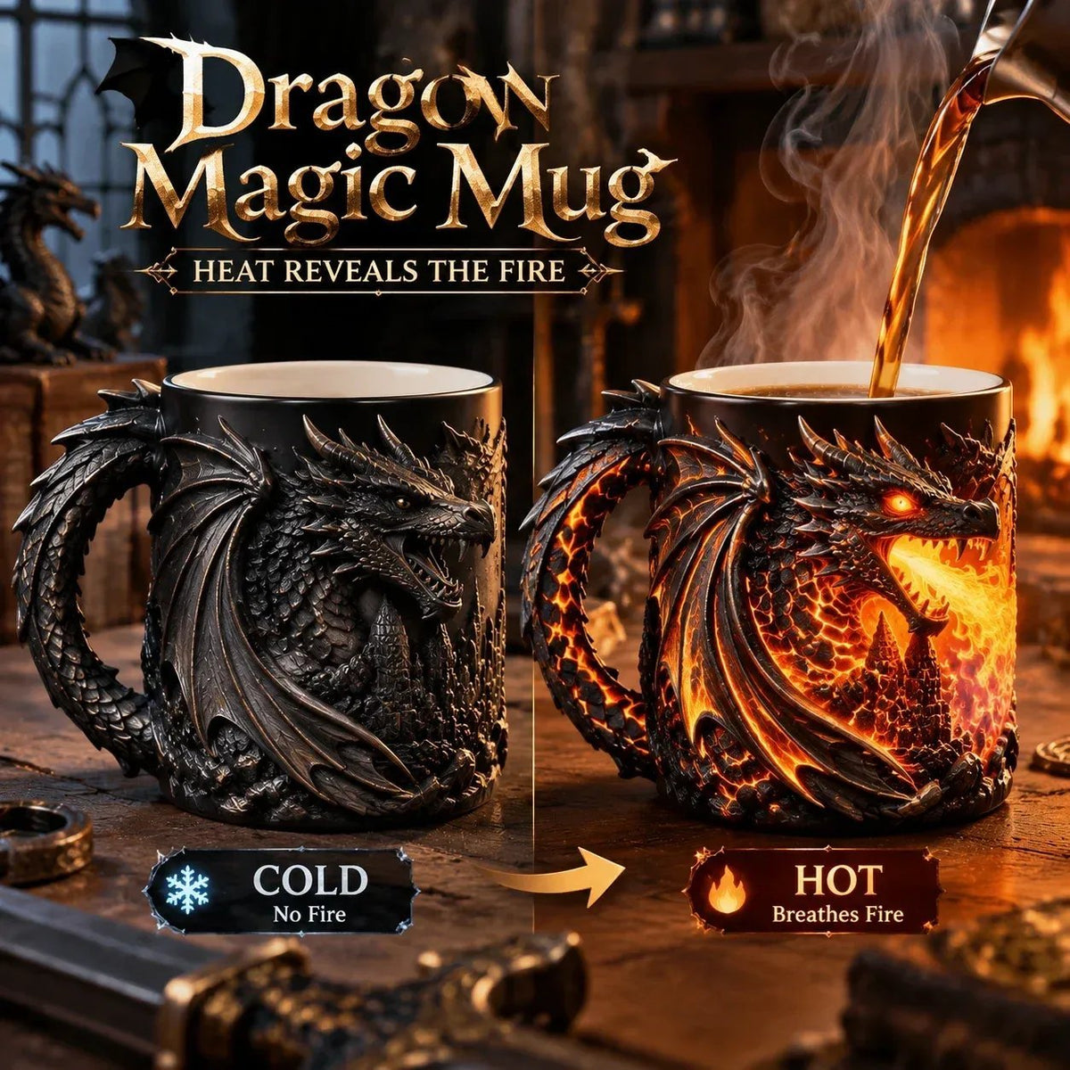 🔥 Last Day 49% OFF 🐉 Dragonfire 3D Heat-Reveal Magic Mug | Add a Hot Drink. Awaken the Dragon.🔥