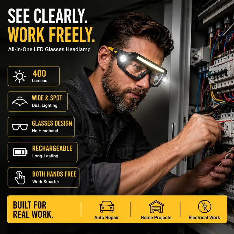 🔦 Rechargeable LED Headlamp Glasses ✨ Hands-Free Lighting with Wave Control!