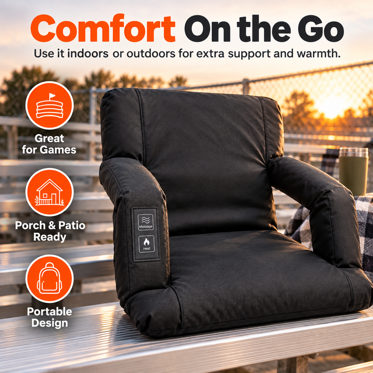 🔥 Heated Massage Floor Chair – Foldable Portable Lounge Seat with Padded Back & Armrests 🪑