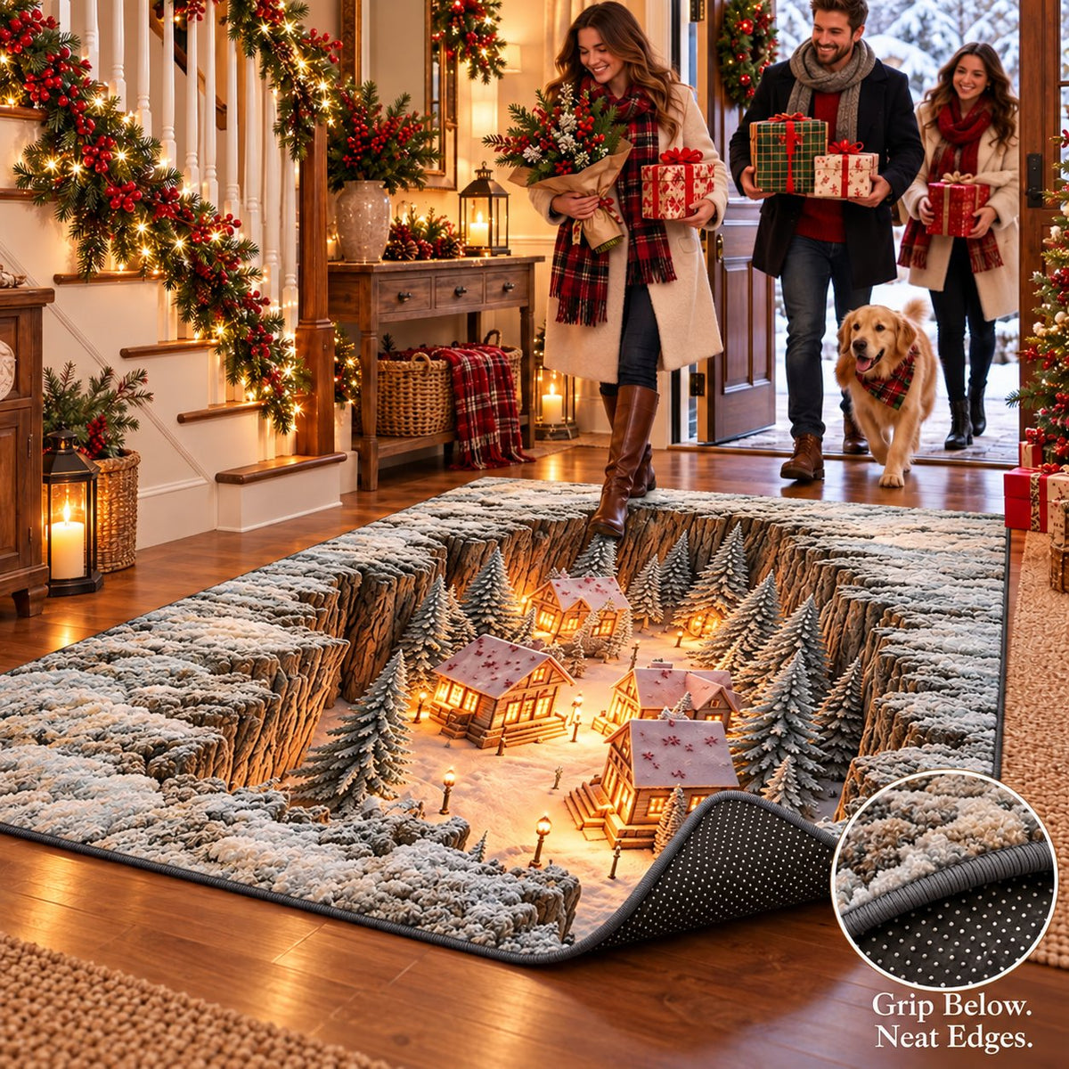 ✨🎄 Magical 3D Christmas Village Rug – Bring Winter Wonderland to Your Home! ❄️