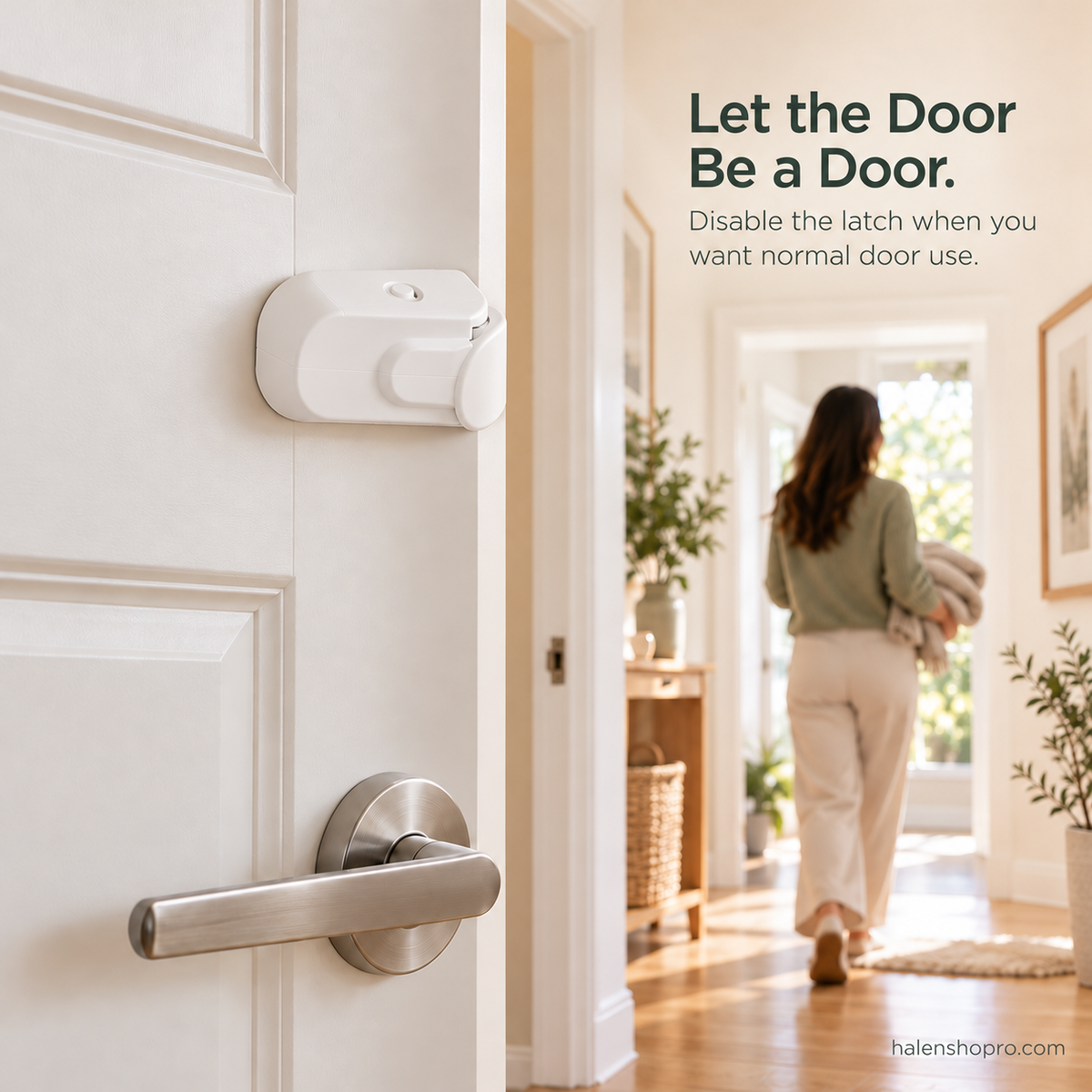 Child Safety Door Top Lock 🔒 – Tool-Free Interior Door Latch with Sliding Release Switch