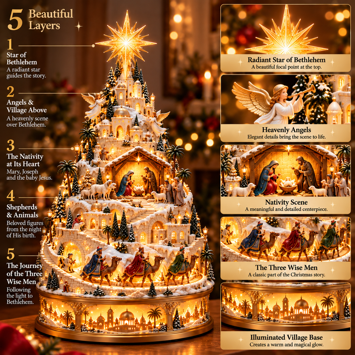 ✝️ Illuminated Nativity Christmas Village – Bethlehem Story Light-Up Holiday Centerpiece