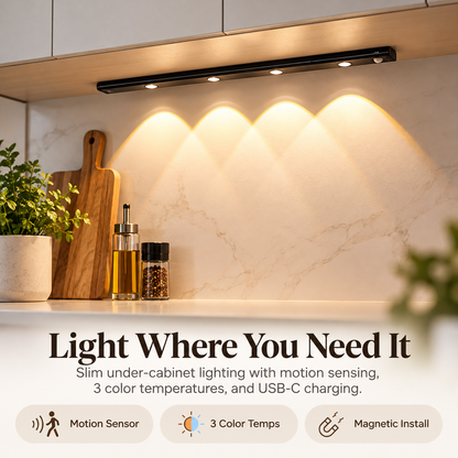 💡✨ Smart LED Motion Sensor Under Cabinet Lights 🚶‍♂️ | 🌈 3 Color Temperatures & 3 Lighting Modes | 🧲 Magnetic Installation 🔋 USB-C Rechargeable | 🏡 Wireless Kitchen, Closet & Home Lighting | 📏 40/50/60cm