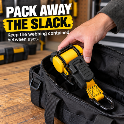 🪝🚚 Retractable Ratchet Tie-Down Strap – Auto-Rewind Webbing & Dual Hooks for Cargo, Trailers & Outdoor Gear