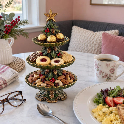 🎄 Vintage Christmas Tree 3-Tier Serving Stand