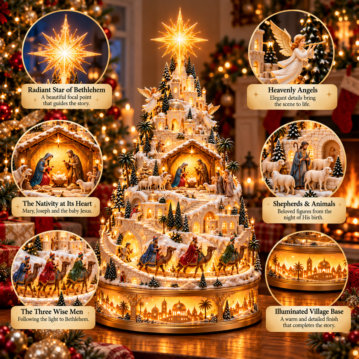✝️ Illuminated Nativity Christmas Village – Bethlehem Story Light-Up Holiday Centerpiece