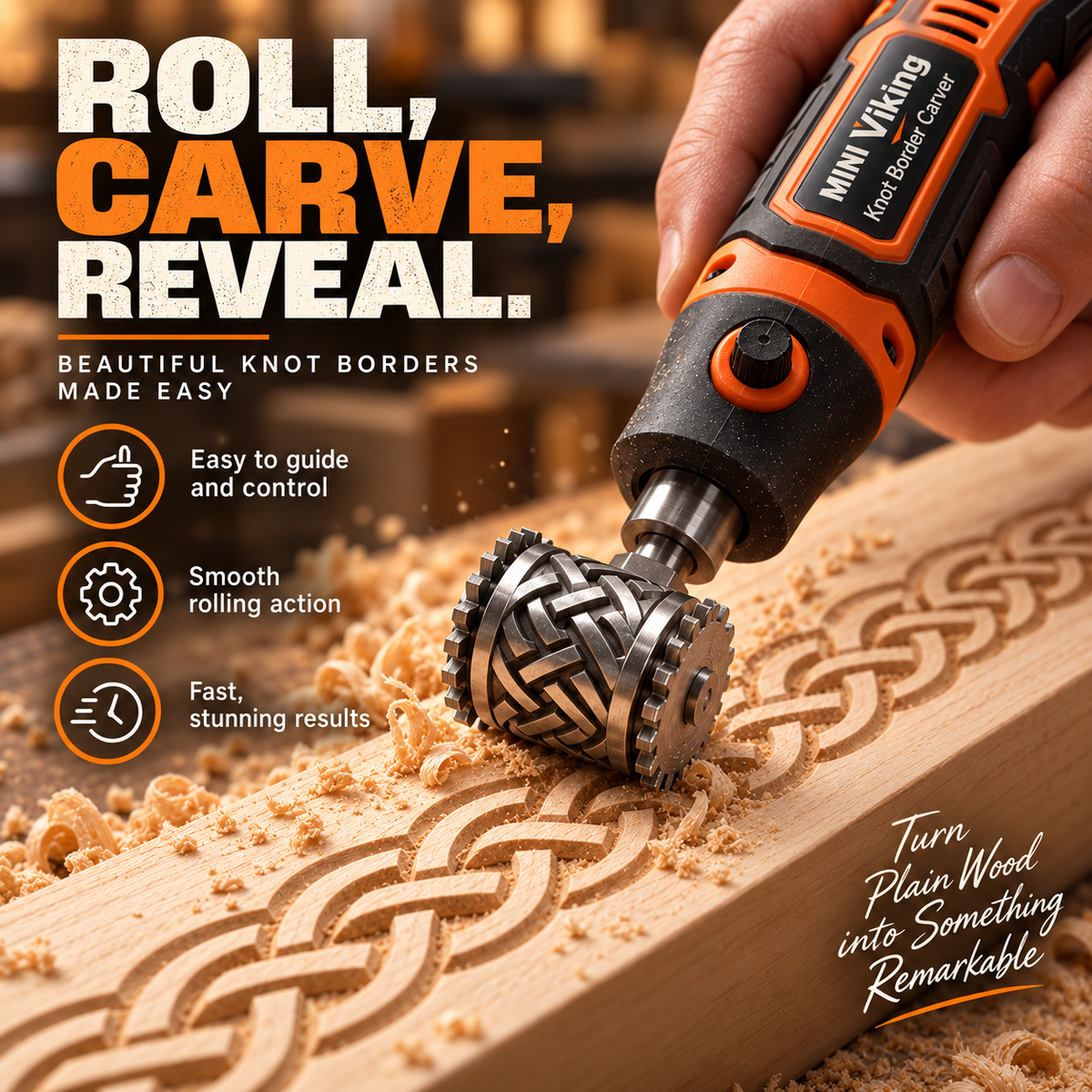 🪵 MINI Viking Knot Border Carver – Decorative Woodworking Roller Tool