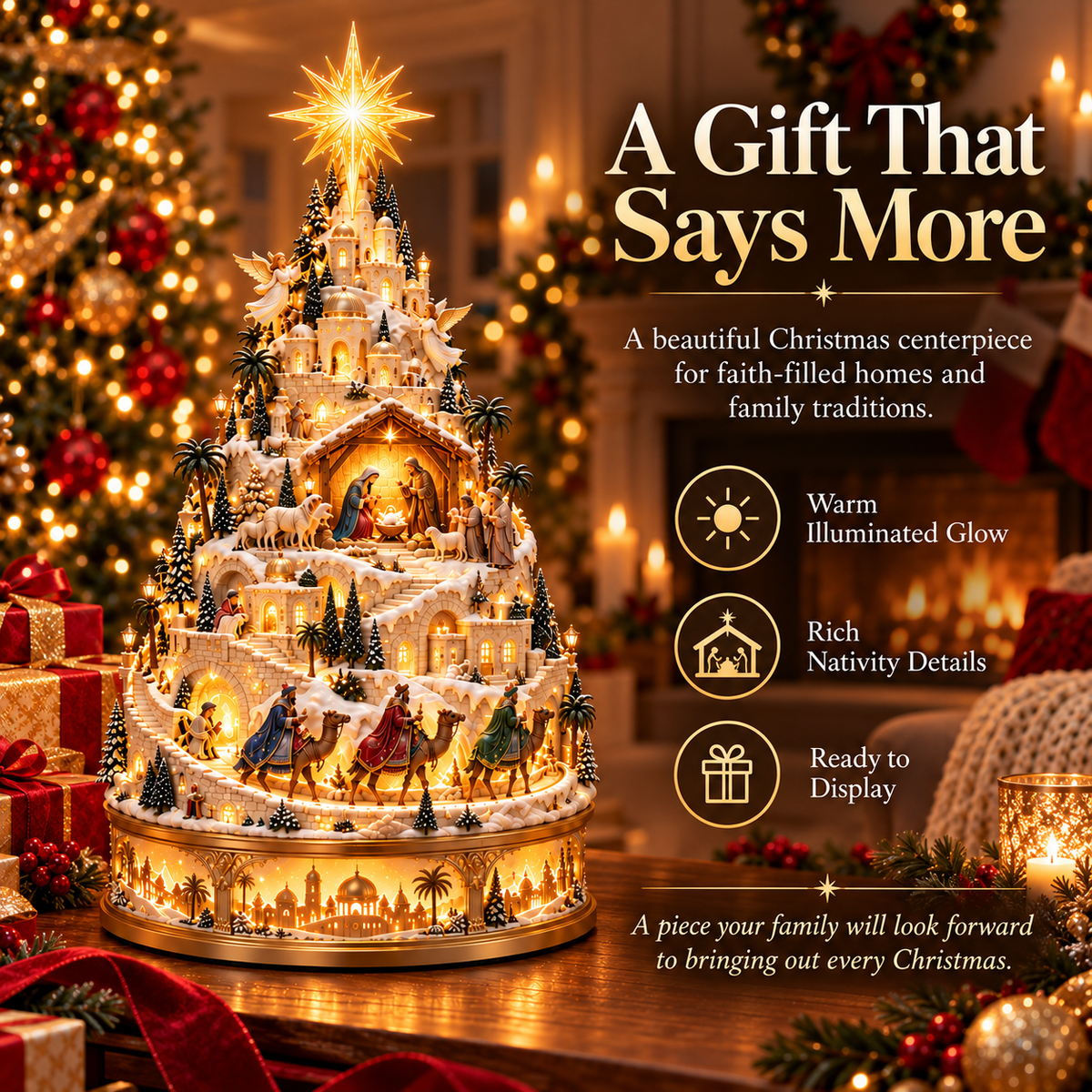 ✝️ Illuminated Nativity Christmas Village – Bethlehem Story Light-Up Holiday Centerpiece