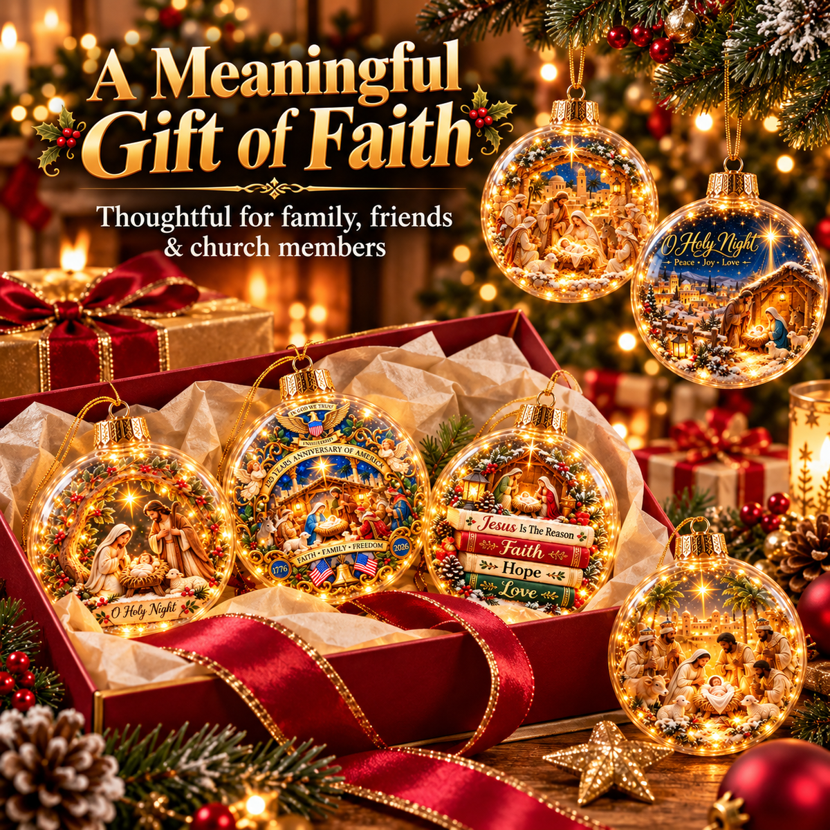 ✝️Christian Nativity Christmas Ornaments – 7-Piece Jesus Birth & Holy Night Collection