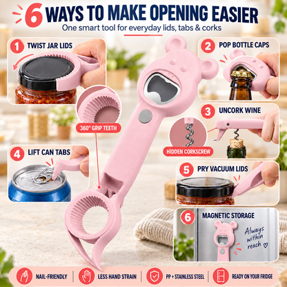 6-in-1 Magnetic Opener – Jar, Bottle, Can & Wine Opening Tool