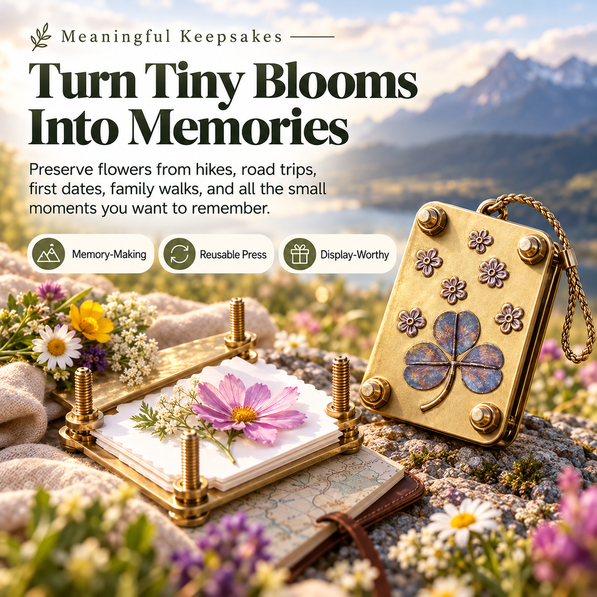 🌸🌿 Mini Portable Flower Press Keychain 🌼✨ Pocket-Sized Wildflower Press Kit 🌻🍀 Preserve Nature Memories 💐🏕️ Perfect Gift for Hikers, Campers & Flower Lovers 🎁💕