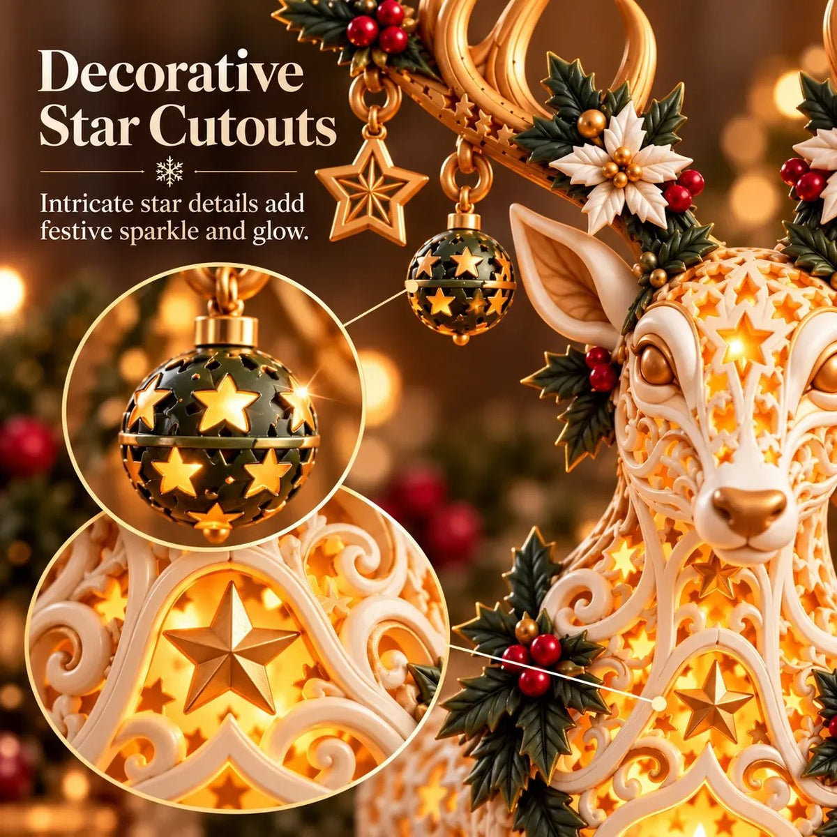 🦌✨ Golden Starlight Reindeer™ – Christmas Candle Holder with Magical Starry Glow 🎄🕯️
