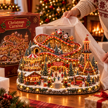 🎢 Magical Christmas Carnival Village – Animated Roller Coaster & Lighted Holiday Decor