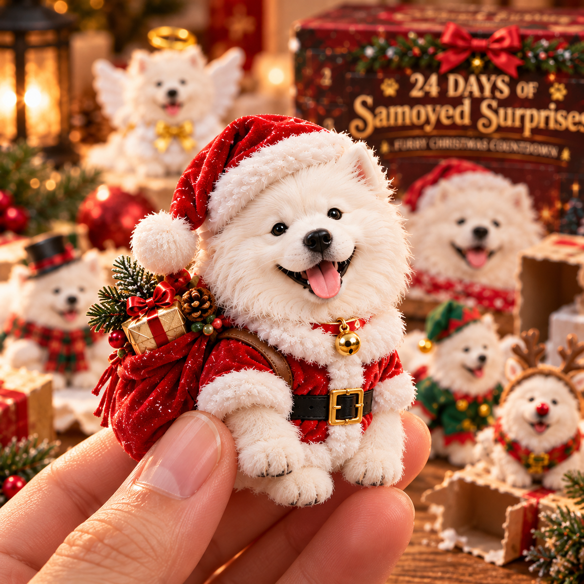 🐶🎄 24-Day Samoyed Christmas Countdown – Fluffy Mini Figurine Advent Collection