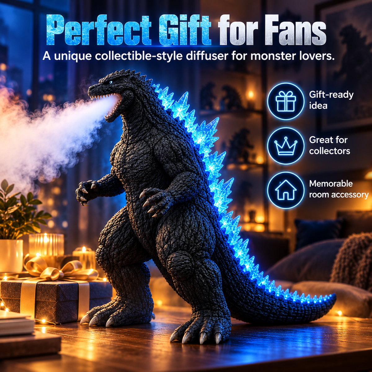 🐉 Kaiju Mist Humidifier – Cool Mist & Glowing Blue LED Monster 💙