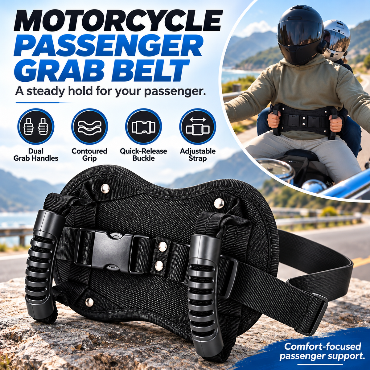 🏍️🤝 Ride Together – Motorcycle Passenger Grab Belt
