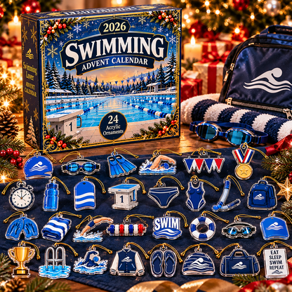 🏊 Swimming Advent Calendar 2026 – 24 Acrylic Swimming Ornaments 🎄 | Christmas Gift for Swimmers 🎁