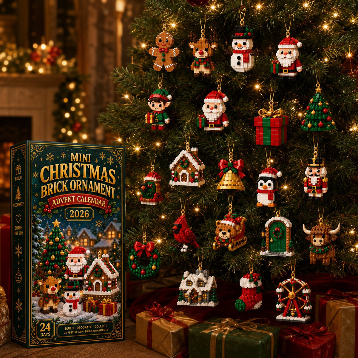 🎁🎁🎄24-Day Mini Christmas Brick Ornament Advent Calendar | 24 Unique Buildable Holiday Ornaments to Create, Hang & Keep 🧱
