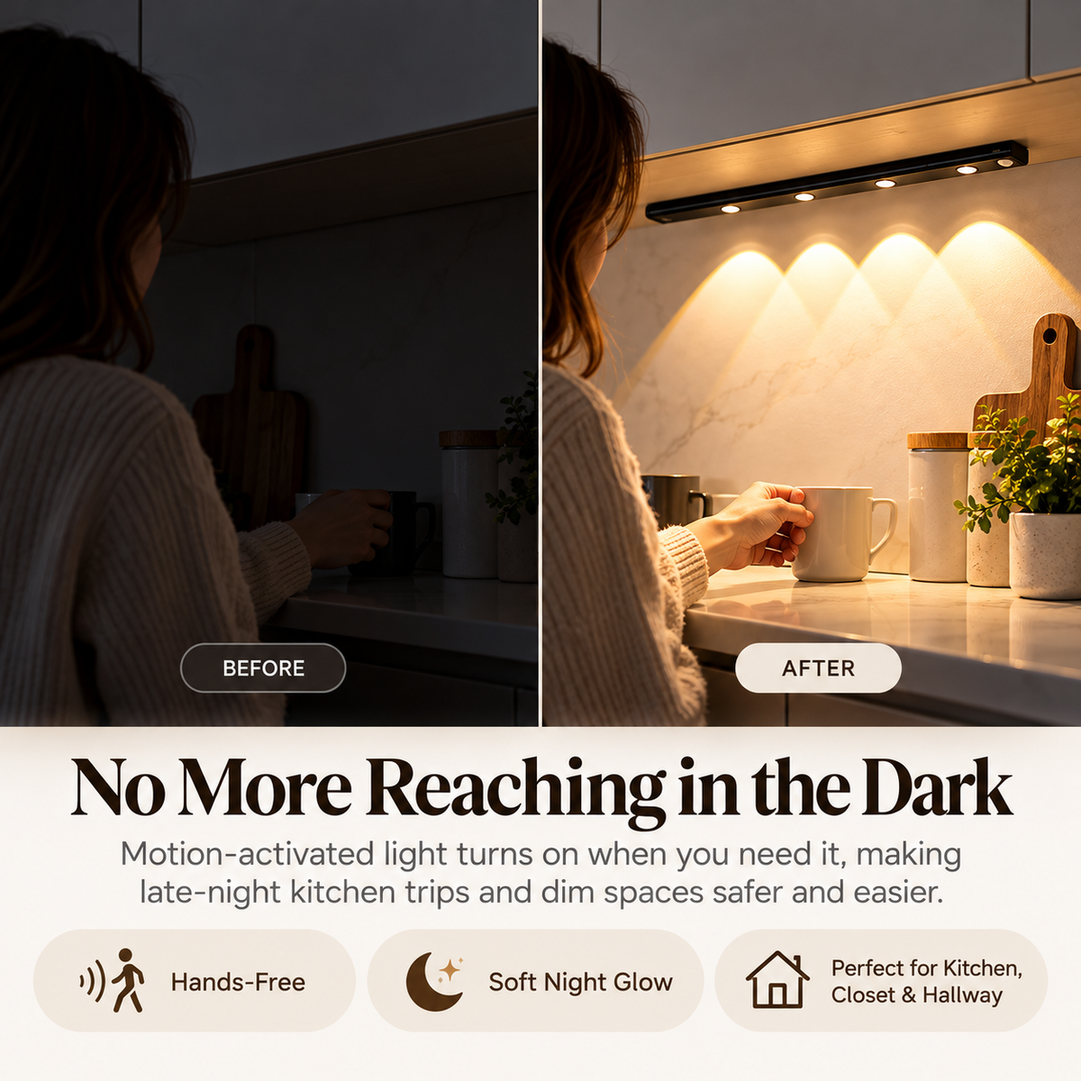 💡✨ Smart LED Motion Sensor Under Cabinet Lights 🚶‍♂️ | 🌈 3 Color Temperatures & 3 Lighting Modes | 🧲 Magnetic Installation 🔋 USB-C Rechargeable | 🏡 Wireless Kitchen, Closet & Home Lighting | 📏 40/50/60cm