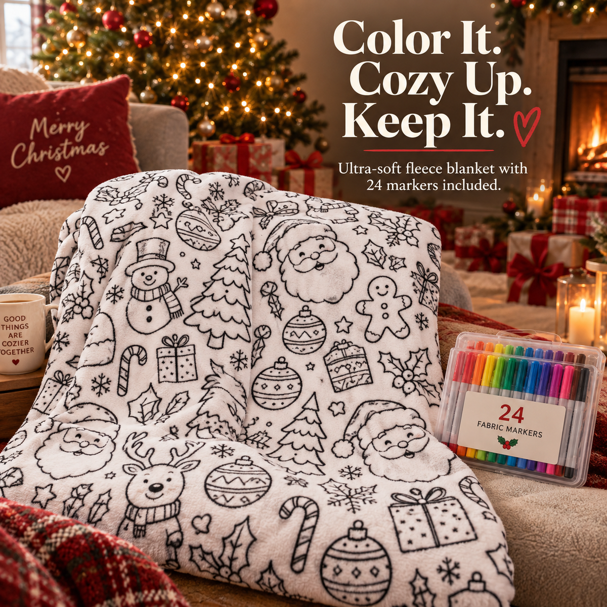 ⏳Christmas Specials⏰Creative Cozy Colouring Blanket Kit – Colour, Wash & Create Again 🧸