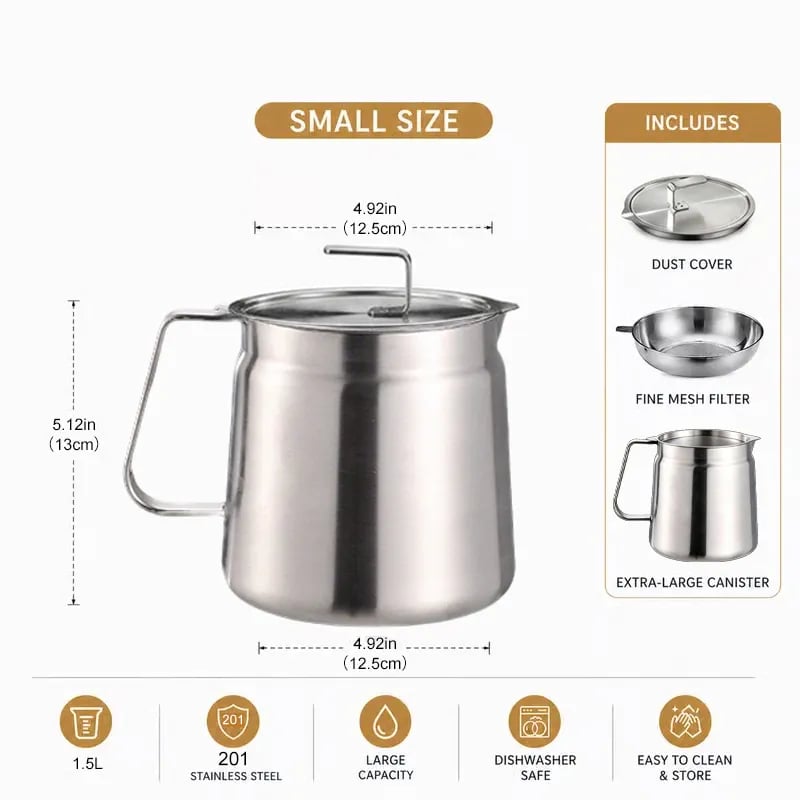 68oz 201 Stainless Steel Deep Fryer Pot with Basket & Strainer