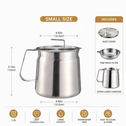 68oz 201 Stainless Steel Deep Fryer Pot with Basket & Strainer