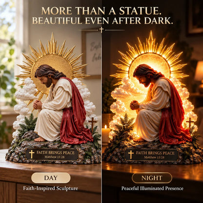 ✨🙏 Faith Brings Peace™ — Illuminated Praying Jesus Figurine