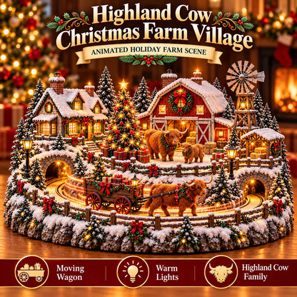 🐮 Highland Cow Christmas Farm Village – Animated Holiday Scene