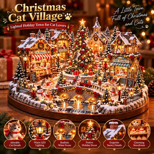 🐱🎄 Christmas Cat Village™ – Lighted Holiday Town for Cat Lovers