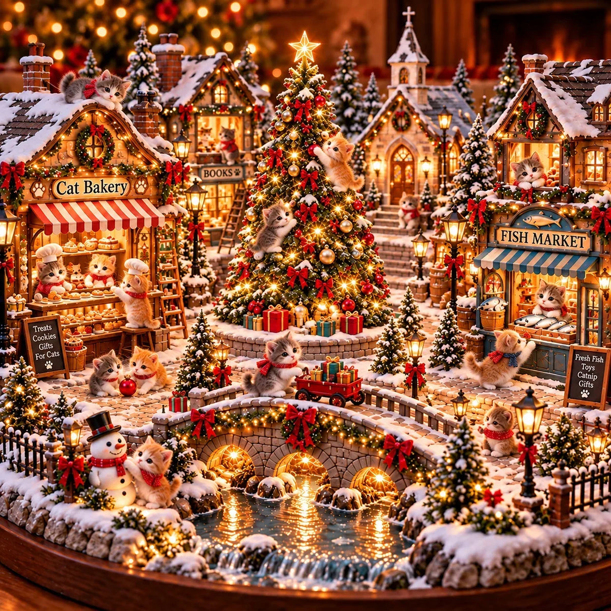 🐱🎄 Christmas Cat Village™ – Lighted Holiday Town for Cat Lovers