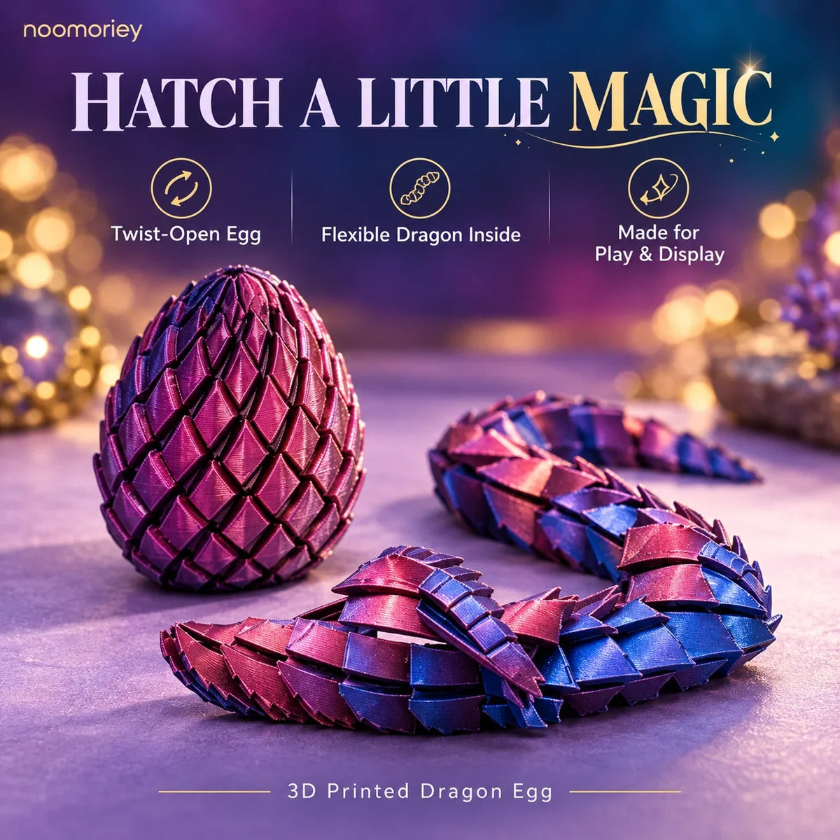 🐉 3D Printed Dragon Egg – Articulated Dragon Inside, Colorful Fantasy Collectible & Surprise Gift