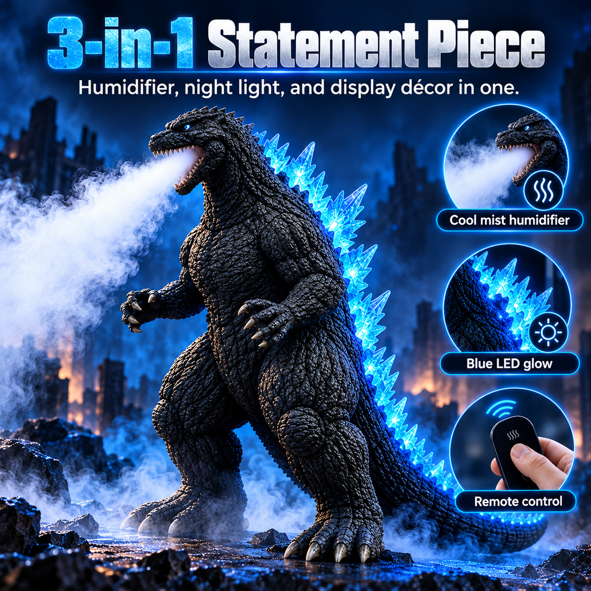 🐉 Kaiju Mist Humidifier – Cool Mist & Glowing Blue LED Monster 💙