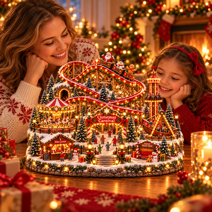 🎢 Magical Christmas Carnival Village – Animated Roller Coaster & Lighted Holiday Decor