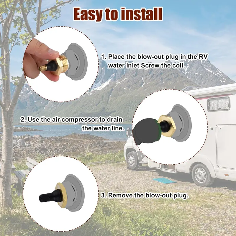 2-PCS RV Water Line Blowout Plug – Brass Air Compressor Winterizing Adapter for RV, Camper, Trailer & Boat Plumbing Systems