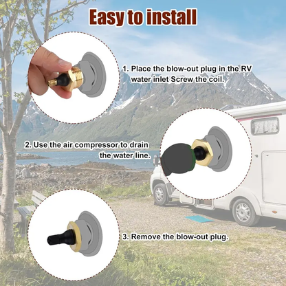 2-PCS RV Water Line Blowout Plug – Brass Air Compressor Winterizing Adapter for RV, Camper, Trailer & Boat Plumbing Systems