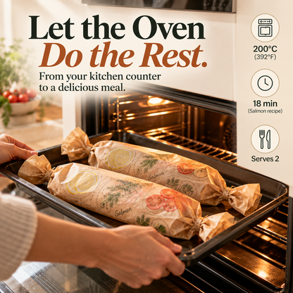 🍽️ Recipe-Printed Parchment Sheets – Place, Fold & Bake