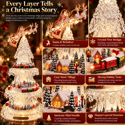 🌲3-Tier Illuminated Acrylic Christmas Tree with Moving Train & Winter Village