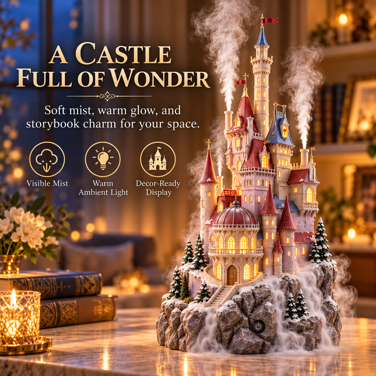 🏰 Fairytale Castle Humidifier – Glowing Mist Fantasy Decor ✨