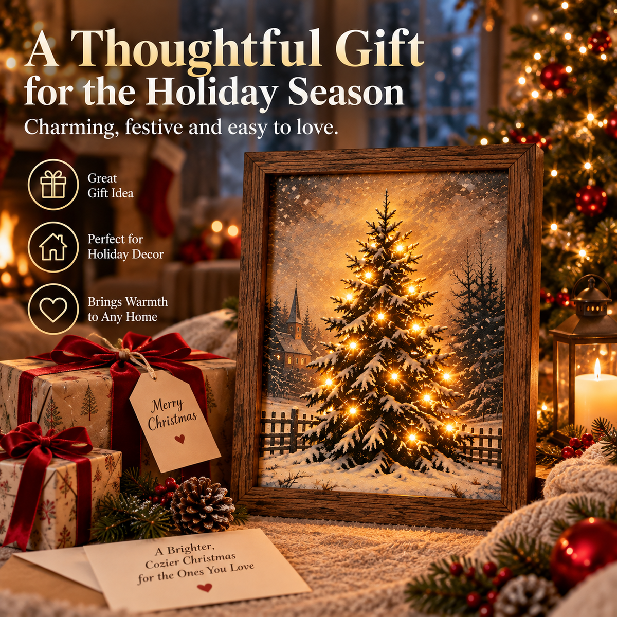 🎄✨ Light-Up Christmas Tree Framed Art – Bring a Cozy Holiday Glow to Your Home