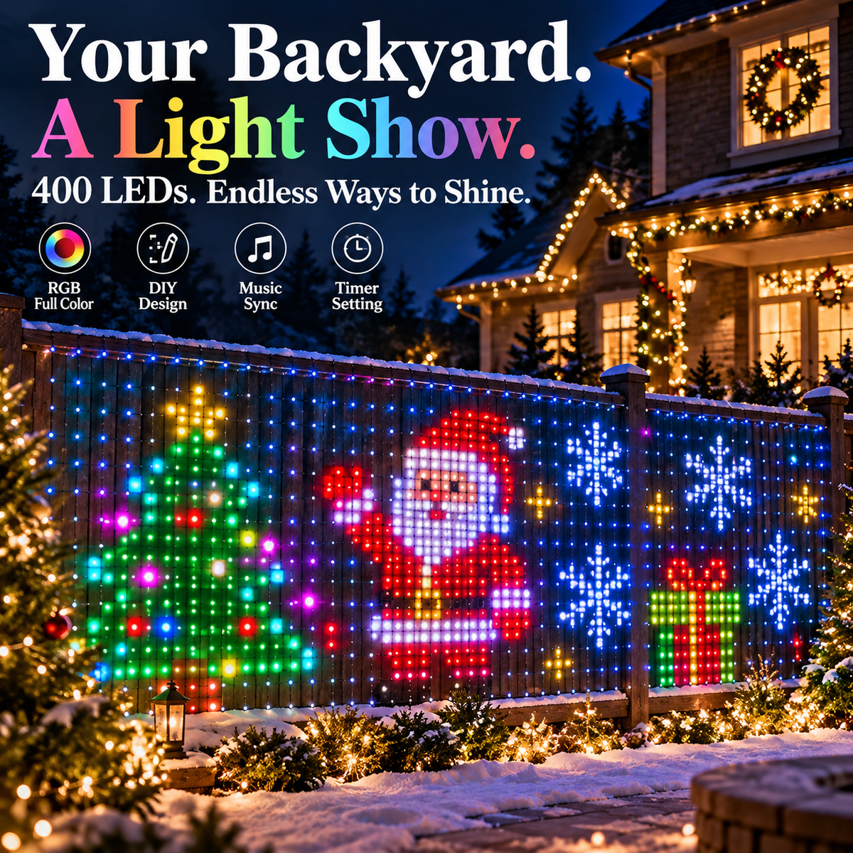 ✨ 400 LED Smart RGB Curtain Lights – App-Controlled DIY Pixel Art, Music Sync & Custom Light Shows 🎄