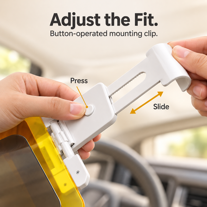 Clip-On Car Sun Visor Extender – Adjustable Fit & Fold-Away Tinted Panels